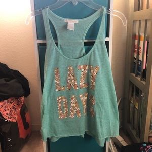 Green “lazy days” tank top